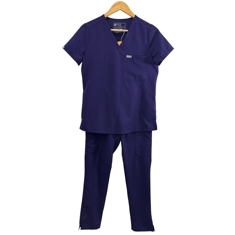 FIGS Catarina One Pocket Scrub Top & Yola Skinny Scrub Pants Set Purple XS